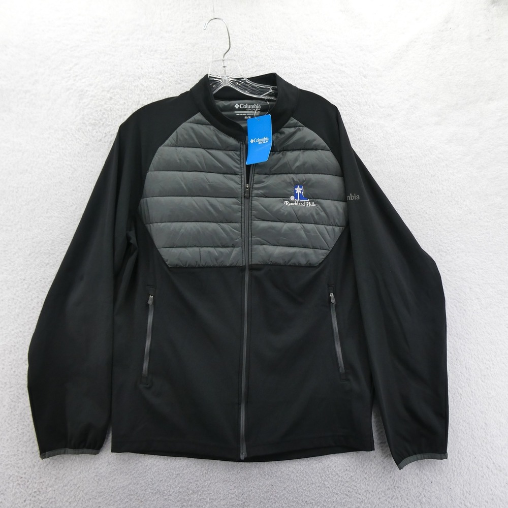 Columbia Jacket Mens Medium Full Zip Golf Ranchland Hills Black Hybrid Puffer